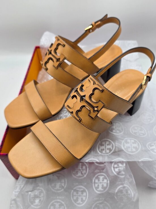 Women Size 10 Tory Burch Women\'s Ines Mid Heel Sandal 55mm Camello Calf Leather